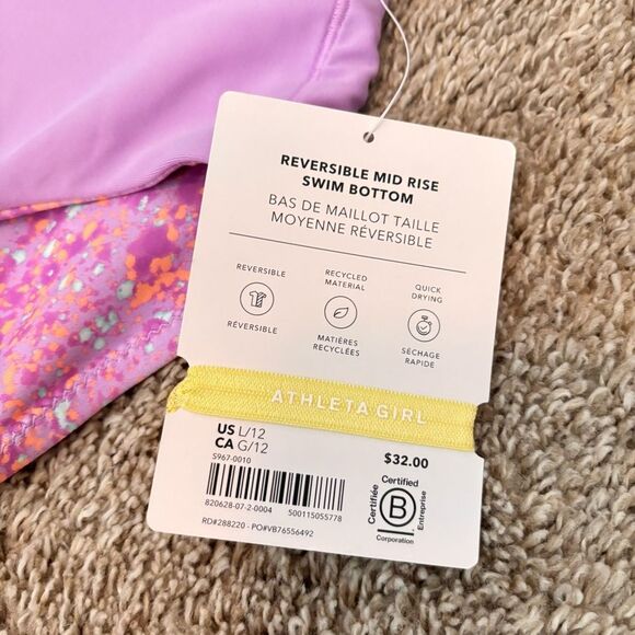 NWT Athleta Girl Reversible Bikini Top and Bottom - floral and purple L - Picture 2 of 3